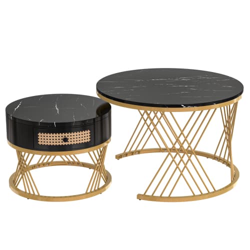 Set of 2 Round Nesting Coffee Tables with Gold Legs & Storage - image 8