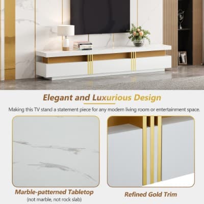 Luxury TV Stand with Faux Marble Top and Gold Panel Design - image 2