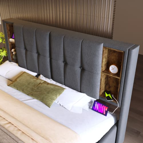 Upholstered King Size Ottoman Bed with Smart Headboard - image 9