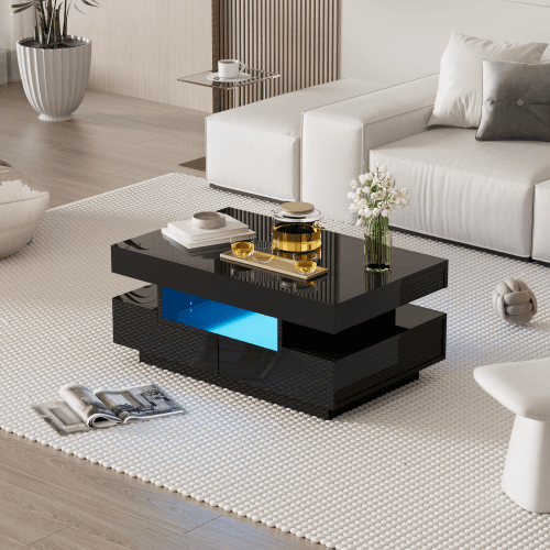 Modern Black Gloss Coffee Table with LED Lighting and Storage - image 15