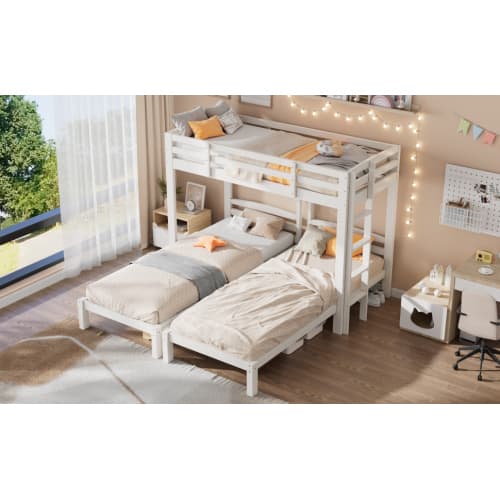 Triple Sleeper Bunk Bed for Kids & Teens - White - image 6