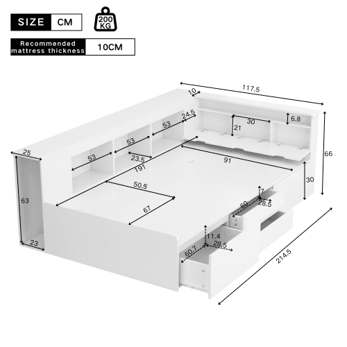 Multifunctional Kids Single Bed with Drawers, Bookcase & Cupboard (3ft) - image 8