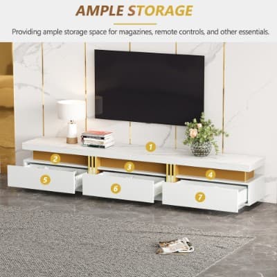 Luxury TV Stand with Faux Marble Top and Gold Panel Design - image 3