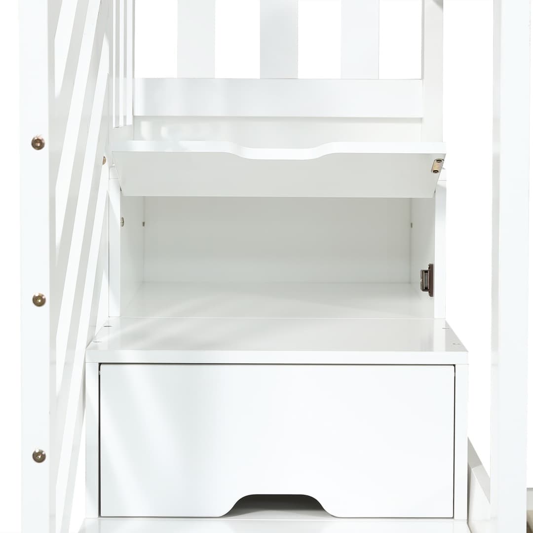 Solid Pine Bunk Bed with Slide and Storage Staircase, White Finish - image 25
