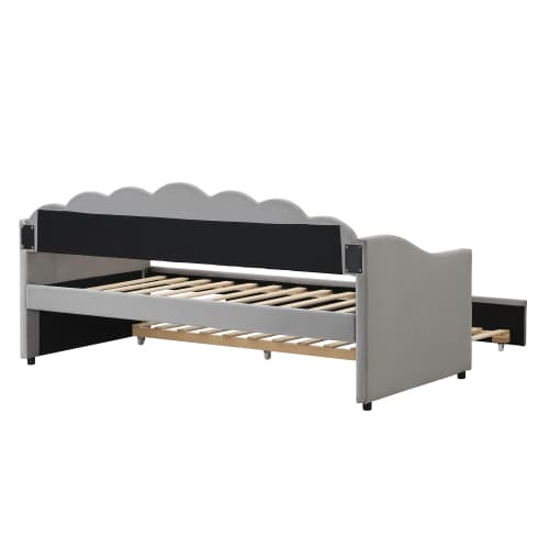 Upholstered 3ft Single Day Bed with Pull-Out Trundle in Grey Velvet - image 4