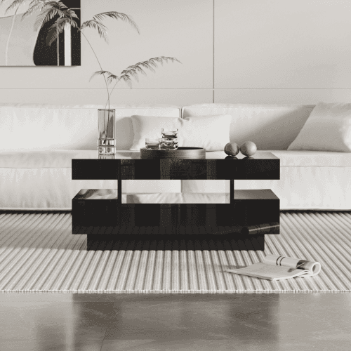 Modern Black Gloss Coffee Table with LED Lighting and Storage - image 5