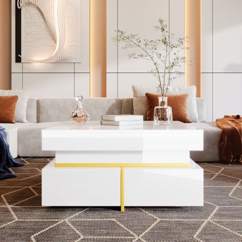 Modern Square High Gloss Coffee Table with Storage - image 12