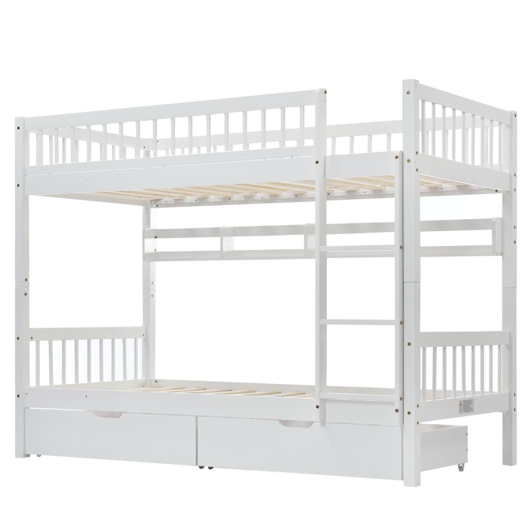White Solid Pine Kids Bunk Bed with Storage Drawer & Shelf - image 17