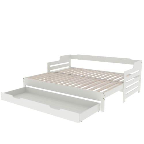 White Solid Wood Day Bed with Pull-Out Trundle and Storage Drawer - image 4