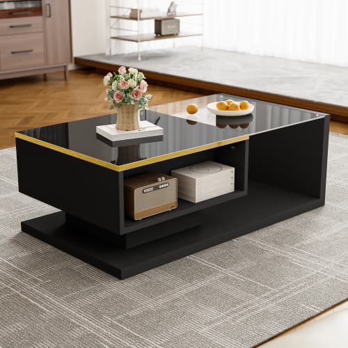 Modern High Gloss Coffee Table with Glass Top and LED Lighting - image 15