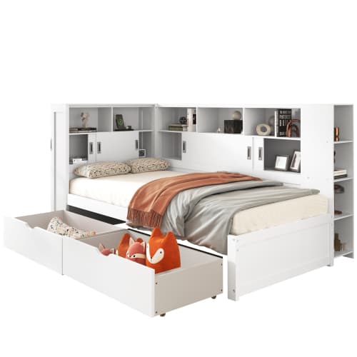 White Single Cabin Bed with Trundle, Storage and USB Ports - image 8