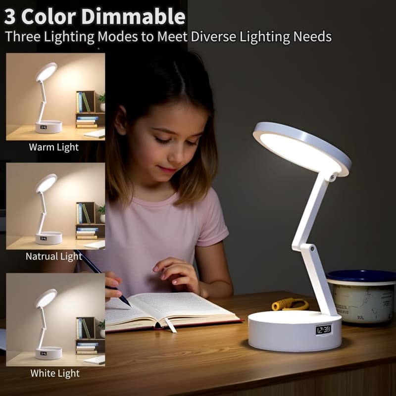 Rechargeable Foldable Desk Lamp with Built-In LED Clock - image 3