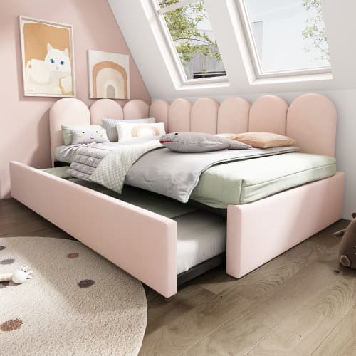 Upholstered Daybed in Pink Velvet with Pull-Out Guest Bed - image 24