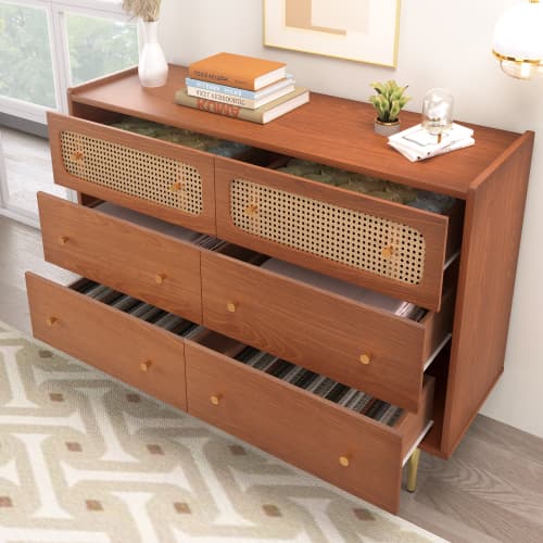 Vintage-Style Sideboard with 6 Rattan-Front Drawers - image 12
