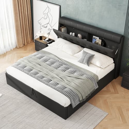 Upholstered Ottoman Bed with Hydraulic Storage & Headboard Compartment (4ft6 Double) - image 23