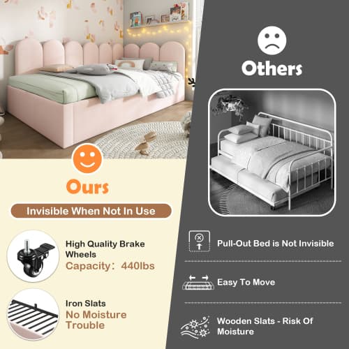 Upholstered Daybed in Pink Velvet with Pull-Out Guest Bed - image 25