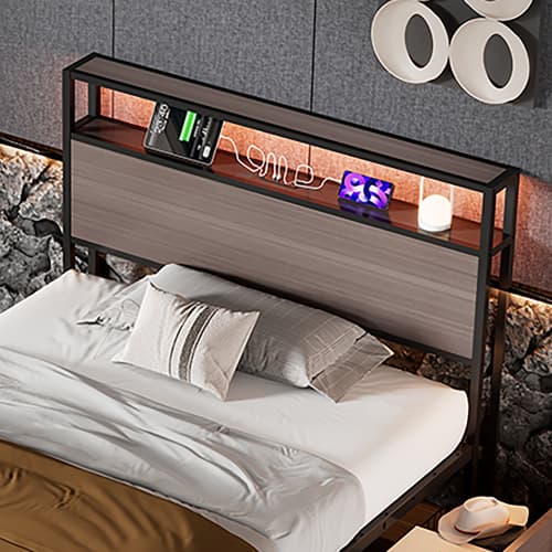 Modern Single Metal Bed with Storage, LED Lights & USB Charging Ports - image 20