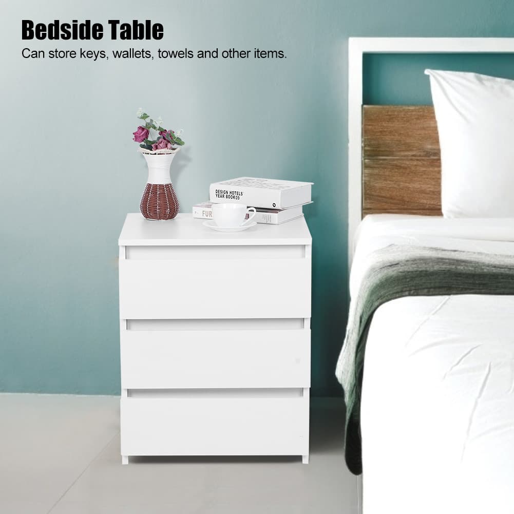 White Bedside Table with 3 Storage Drawers - image 15