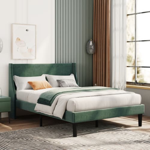 Transform Your Bedroom with this Dark Green Velvet Double Bed