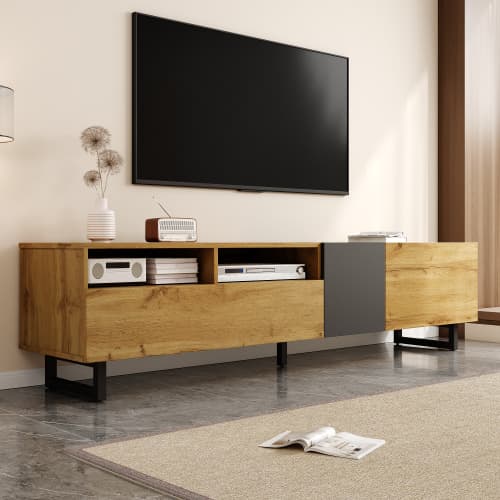 Industrial Style TV Stand, 170cm, in Wood and Grey - image 15
