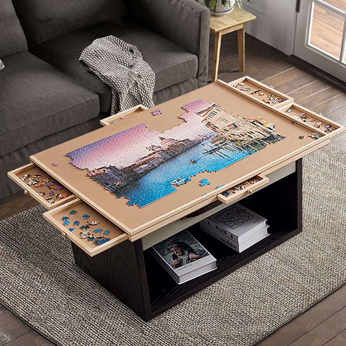 Premium Wooden Puzzle Board with 6 Sorting Drawers - image 6