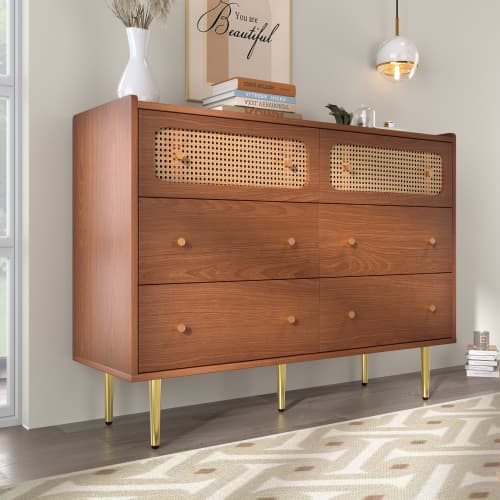Vintage-Style Sideboard with 6 Rattan-Front Drawers - image 9