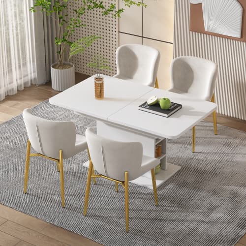 Modern White Extendable Dining Table with Built-in Storage - image 4