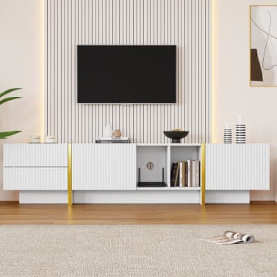 Modern White and Gold TV Stand for Screens up to 85 Inches