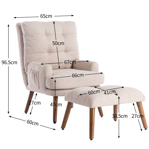 Relaxing Lounge Chair with Footstool and Side Pockets in Beige - image 13