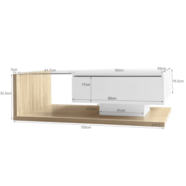 Modern Coffee Table with LED Lights, White High Gloss & Wood Finish - image 8