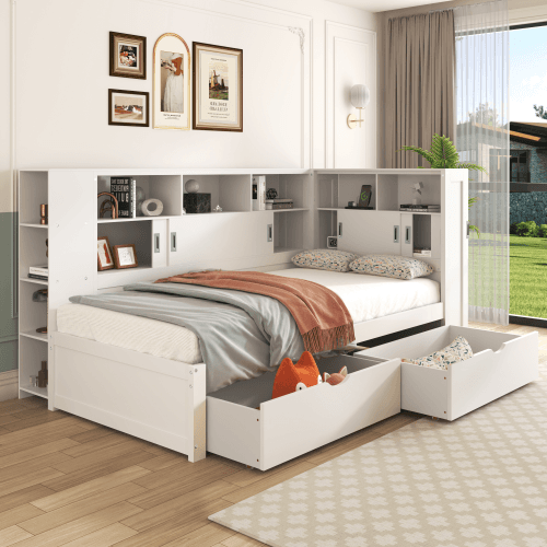 White Single Cabin Bed with Trundle, Storage and USB Ports - image 14
