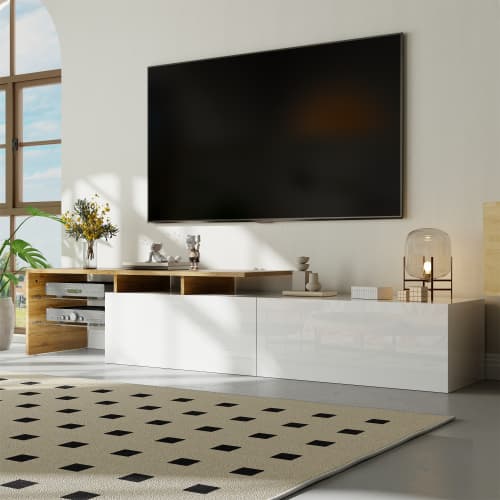 Contemporary TV Unit with LED Ambient Lighting & Storage - image 9