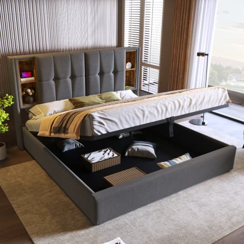 Upholstered King Size Ottoman Bed with Smart Headboard - image 1