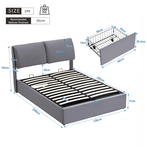 Double (4ft6) Upholstered Ottoman Bed with Hydraulic Storage and Drawers - image 8