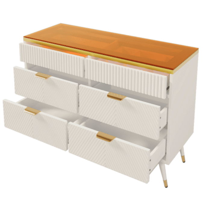 Contemporary White 6-Drawer Sideboard Cabinet