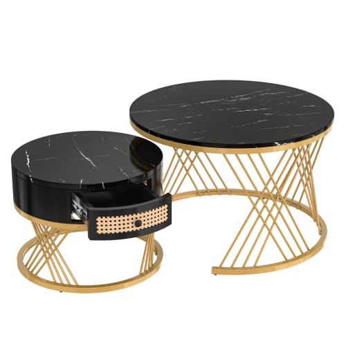 Set of 2 Round Nesting Coffee Tables with Gold Legs & Storage - image 10