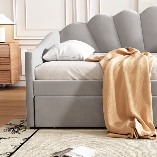 Upholstered 3ft Single Day Bed with Pull-Out Trundle in Grey Velvet - image 16