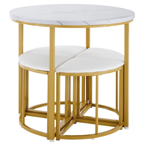 Modern Round Dining Set with Marble Effect Top & 4 Stools - image 23