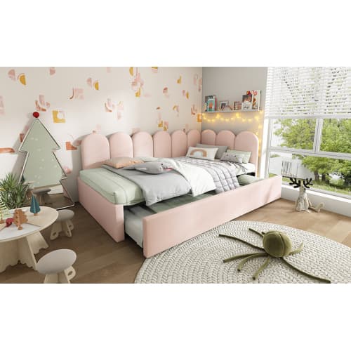 Upholstered Daybed in Pink Velvet with Pull-Out Guest Bed - image 17