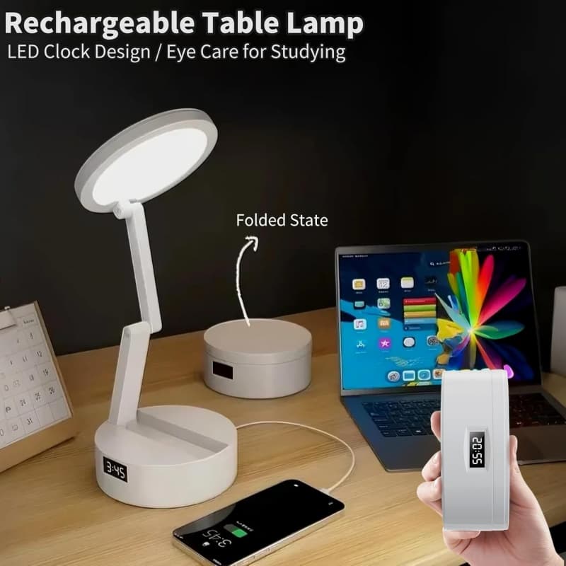 Rechargeable Foldable Desk Lamp with Built-In LED Clock - image 5