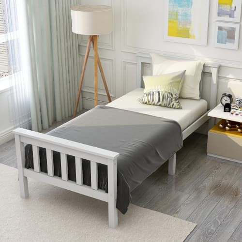 Solid Pine Wood Single Bed in Classic White - White