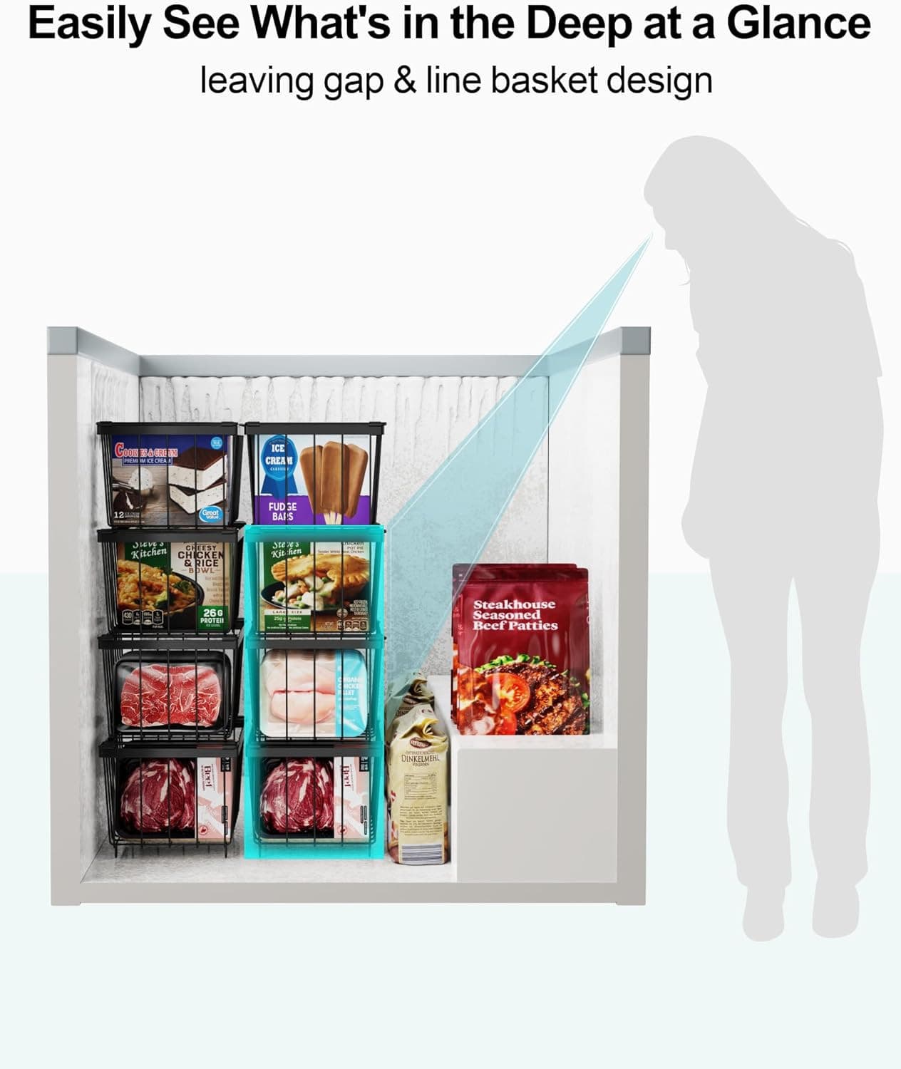 Stackable Organiser Baskets for Chest Freezers & Pantries (4-Pack) - image 2