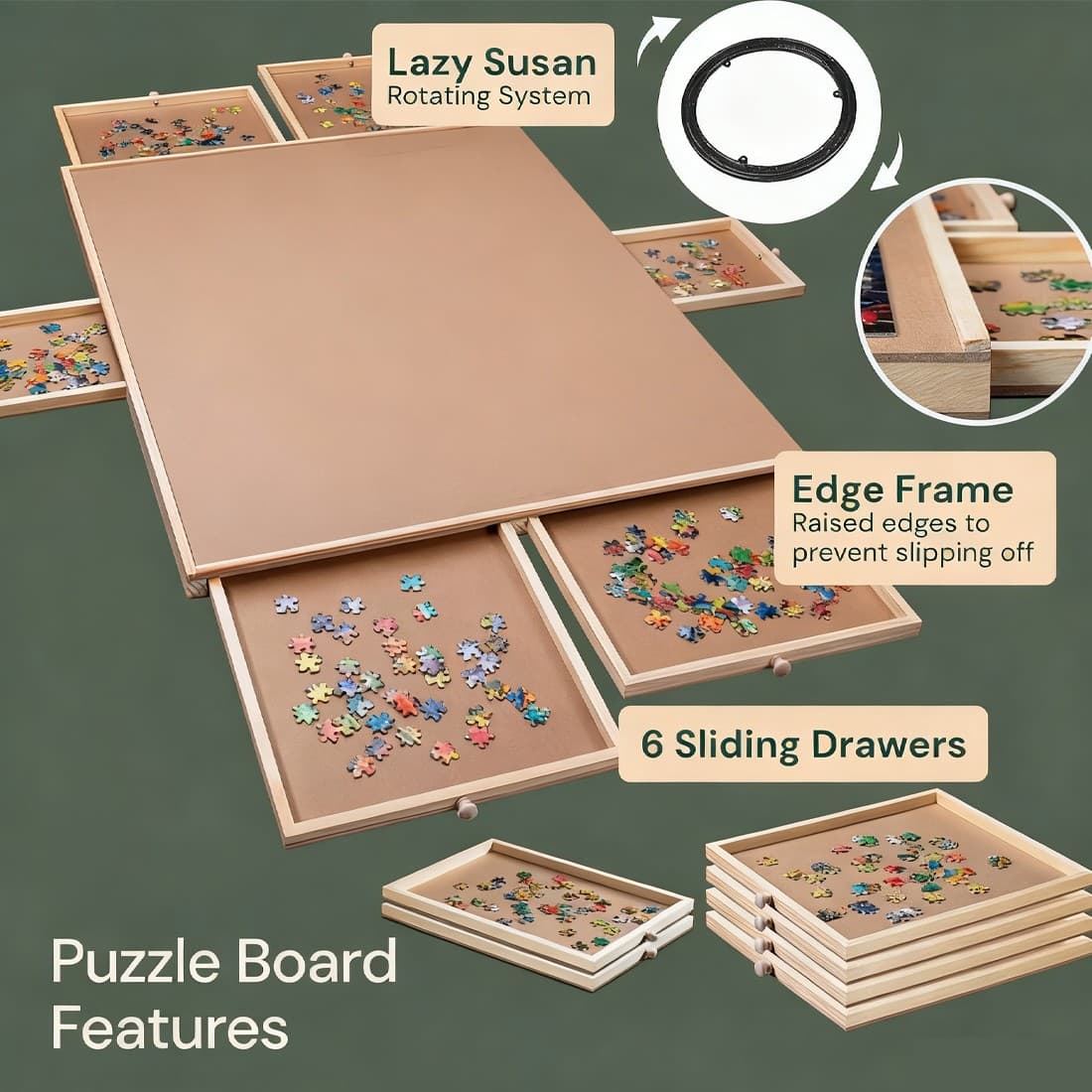 Premium Wooden Puzzle Board with 6 Sorting Drawers - image 14