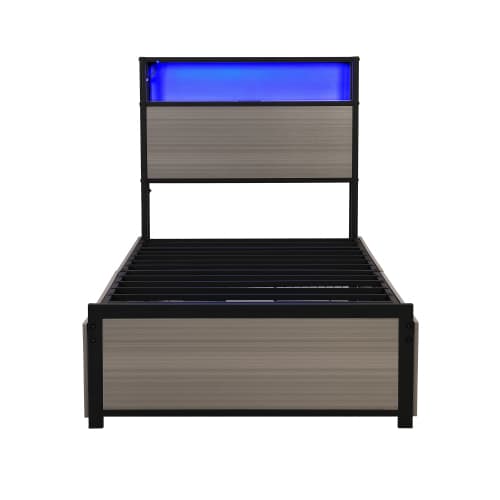Modern Single Metal Bed with Storage, LED Lights & USB Charging Ports - image 16
