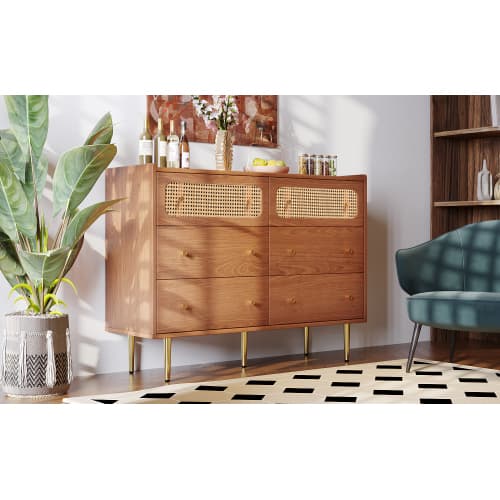 Vintage-Style Sideboard with 6 Rattan-Front Drawers - image 15