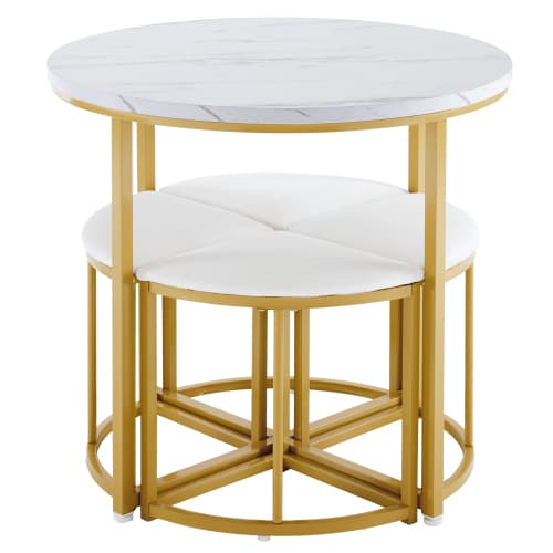 Modern Round Dining Set with Marble Effect Top & 4 Stools - image 21