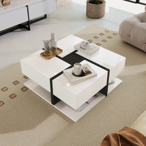 Modern Square White Coffee Table with 4 Storage Drawers - image 6