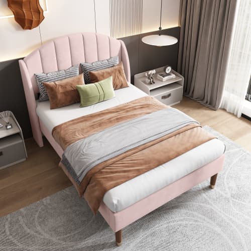 Upholstered Single Bed in Pink Velvet (3ft / 90x190cm) - image 6