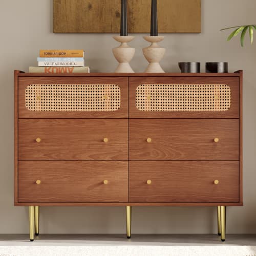 Vintage-Style Sideboard with 6 Rattan-Front Drawers - image 10