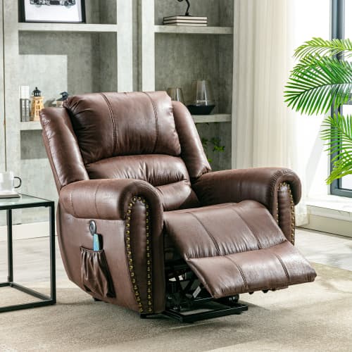 Large Faux Leather Power Lift Recliner with Massage & Heat